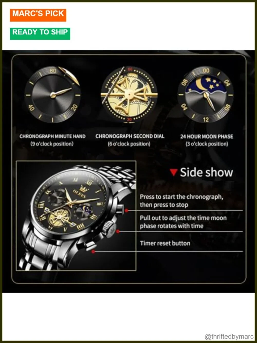 Men's Stainless Steel Quartz Analog Dress Watch Luminous Multifunction
